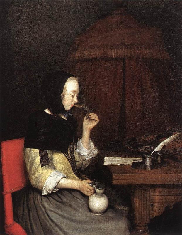 TERBORCH, Gerard Woman Drinking Winen 5r Norge oil painting art